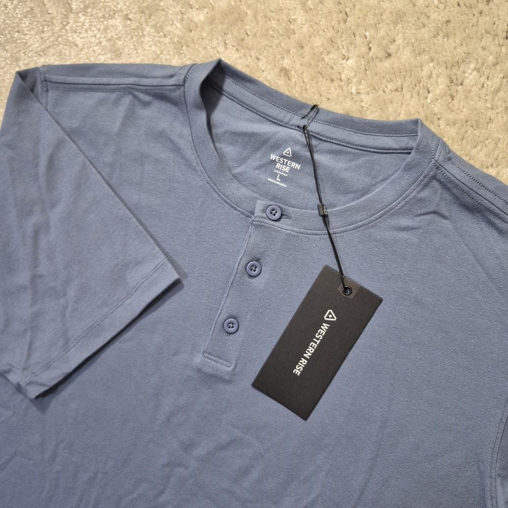 Western Rise X Cotton Henley Mens Large Blue Stretch Minimalist City Modern New
